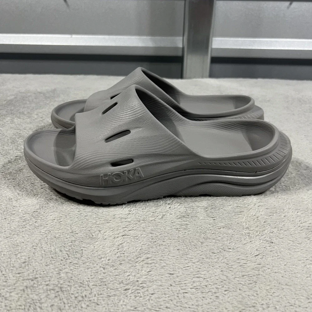 Hoka One One ORA Recovery Slides 3 Gray Sandals Mens 8 Womens 10